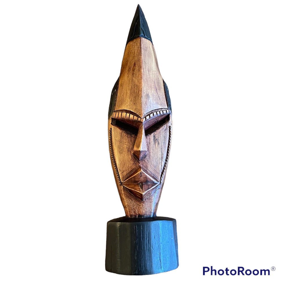African Mask Wooden Statue Hand Carved Tribal Mask Made in Ghana